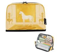 Nexawaveo Trousse à crayons de grande capacité - 21,1 x 15 cm - Motif singe pixelisé - Noir - Pour l'école, le bureau, les voyages, Cheval royal doré, Dessin animé
