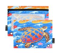 Nexawaveo Vivid Sea Turtle Lot de 2 trousses à crayons pour classeur à 3 anneaux Fermeture éclair lisse avec fenêtre en PVC transparent pour fournitures scolaires Bleu