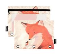 Nexawaveo Whimsical Red Fox Lot de 2 trousses à crayons pour classeur à 3 anneaux Fermeture éclair lisse avec fenêtre en PVC transparent pour fournitures scolaires
