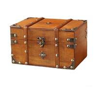 Nexbrill Boîte de rangement de bureau rétro en bois, avec serrure pour clés, mots de passe et bijoux, coffre au trésor sécurisé, pour décoration de maison, bureau, construction en bois, 21,7 x 15 x 13