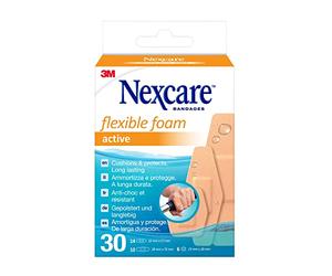 Nexcare Active pansements en mousse flexible, tailles assorties, 30 pansements par paquet, respirants et imperméables pour blessures légères, égratignures