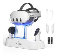 NexiGo Enhanced Charging Dock avec Lumière LED [on/Off] pour Oculus Quest 3, [Support Elite Strap avec Batterie], Support d'Affichage de Casque et Support de Manette, Batteries Rechargeables, Blanc