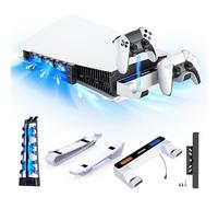 NexiGo PS5 Horizontal Stand with Charging Station for PS5 and Edge Controllers, Silent Cooling Fan with Adjustable Speed, [Auto Power on/Off], Compatible with PS5 Disc & Digital Editions, White