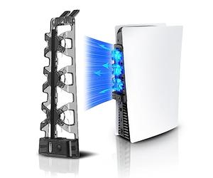 NexiGo PS5 Ventilateur de Refroidissement avec Del, pour Les éditions disques et digitales, Système de Refroidissement Efficace, Facile à Installer, Vitesse des Ventilateurs réglable et Port USB