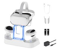 NexiGo Station de Recharge Avancée avec LED pour Oculus Quest 2, Support d'Affichage pour Casque Support de Contrôleur, 2 Piles Rechargeables, Câble Magnétique