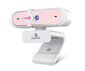 NexiGo Webcam AutoFocus 1080p 60 fps avec double microphone et cache de confidentialité, caméra Web USB N660P Pro HD 2021, pour jeux OBS, zoom, réunion, équipes Skype, FaceTime, rose