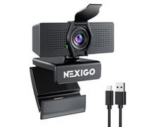 NexiGo Webcam N60 Pro (Gen 2) 1080p avec objectif sans distorsion, câble de données USB A vers type C, microphone à réduction du bruit et cache de confidentialité, pour Zoom/Skype/Teams/Webex,