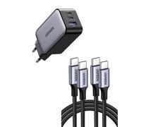 Nexode 65W Chargeur USB C Rapide 3 Ports GaN avec Lot de 2 Câble USB C vers USB C PD 100W 2M