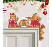 Nexoria Cadre de porte décoratif de Noël - Cadre de porte en bois - Père Noël - Bonhomme en pain d'épices - Décoration de porte intérieure pour porte, fenêtre, cheminée (A)