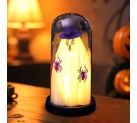 Nexoria Décoration d'Halloween - Esprit lumineux - Cloche en verre - Fantômes lumineux avec lumière LED - Fonctionne avec piles - Décoration de table pour fête (A)