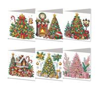 Nexoria Diamond Painting - Lot de 6 cartes de Noël 5D Diamond Painting - Avec enveloppe - Calendrier de l'Avent - Couronne de porte - Peinture diamant - Cartes de vœux de Noël (C)