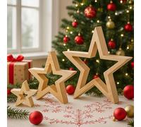 Nexoria Lot de 3 étoiles de Noël en bois pour bricolage - Décoration de Noël - Grandes étoiles en bois à poser - Décoration de table pour l'intérieur