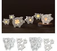 Nexoria Lot de 4 moules en silicone en forme de cochon - Porte-bonheur - Porte-bougie - Moule en forme de trèfle - En forme de cœur - Pour travaux manuels en résine époxy (A)