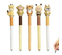 Nexoria Lot de 5 stylos à bille effaçables avec motifs d'animaux de dessin animé 3D - Stylos à bille effaçables pour l'école, le bureau, la vie quotidienne (A)