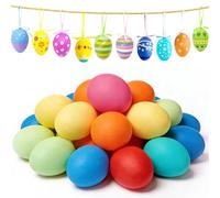 Nexoria Lot de 50 œufs de Pâques à suspendre - Décoration de Pâques multicolores avec ficelle en mousse - Œufs de Pâques suspendus - Décoration d'arbre de Pâques - Bricolage à suspendre pour la maison