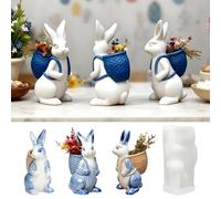 Nexoria Moules en silicone de Pâques 3D en forme de lapin de Pâques - Moule en silicone - Motif lapin de Pâques - Avec panier - Moules à bougies à couler - Moule en silicone pour Pâques - Lapin