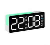 Nexren Horloge numérique LED avec grand affichage clair, heure, date, jour, température, capteur de lumière, contrôle manuel de la luminosité et compte à rebours de 99 minutes (boîtier blanc 6682)