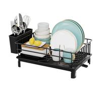 NEXROLA Égouttoir à Vaisselle, Egoutoire Vaisselle Cuisine INOX,avec Plateau d'égouttage,Support pour Assiettes Bols Dish Rack,Drainage 360° Porte-ustensiles Noir