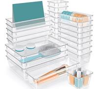 NEXROLA Organisateur de tiroir, ensemble de 25 pièces - Rangement pour coiffeuse, 4 tailles en plastique transparent - Rangement de tiroir avec points antidérapants en silicone