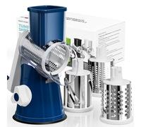 Nexsujo Râpe à fromage rotative à manivelle - 3 lames - Râpe à fromage pour la cuisine - Outil de cuisine multifonction pour légumes, noix, chocolat, avec base d'aspiration puissante, bleu foncé