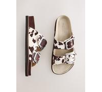 Next Animal Cow Print Leather Premium Double Strap Footbed Sandals