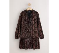 Next Animal Leopard Print Mini Tie Front Tiered Long Sleeve Dress Animal Leopard Print EU 44 (UK 16)