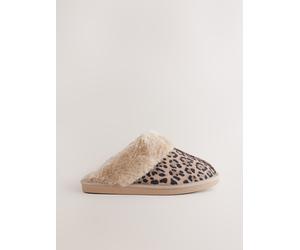 Next Animal Suede Faux Fur Lined Mule Slippers