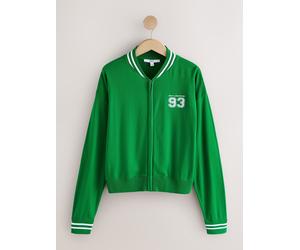 Next Apple Green Cotton Rich Soft Touch Embroidered Zip Up Bomber Cardigan