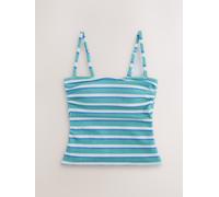 Next Aqua Blue/White Crinkle Stripe Pull On Bandeau Tankini Top