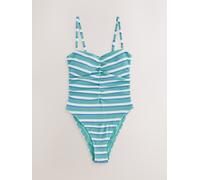 Next Aqua Blue/White Crinkle Stripe Shaping Tummy Control Bandeau Swimsuit