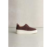 Next Chocolate Brown Suede Signature Leather Chunky Wedge Platform Trainers