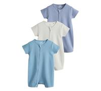 NEXT Bébé Barboteuse 100% coton avec fermeture zippée double sens pour bébé, lot de 3 Bleu 12 Mois-18 Mois