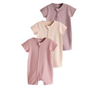 NEXT Bébé fille Barboteuse 100% coton avec fermeture zippée double sens pour bébé, lot de 3 Rose clair 6 Mois-9 Mois