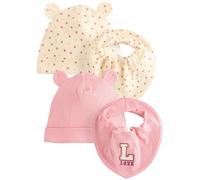 NEXT Bébé fille Ensemble bonnet et bavoir bébé, 4 pièces Rose 0 Mois