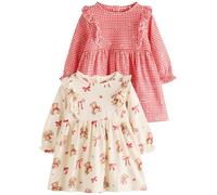 NEXT Bébé Fille Robe en Jersey bébé, Lot de 2 Cream Bear/Red Cherry Gingham 12 Mois-18 Mois