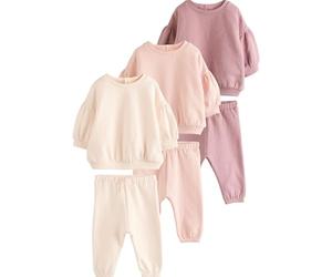 NEXT Bébé fille Sweat et pantalon de jogging bébé, ensemble 6 pièces Cream/Pink 6 Mois-9 Mois
