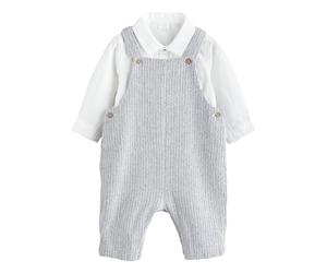 NEXT Bébé garçon Ensemble body et salopette 100% coton tissé bébé Grey/White 3 Mois-6 Mois