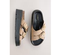 Next Beige Double Buckle Platform Sandals