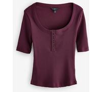 Next Berry Red Wide Rib Short Sleeve Button Henley Top