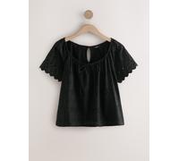 Next Black Broderie Boho Short Sleeve Ric Rac Top