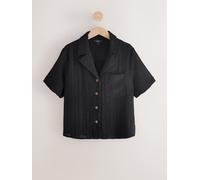 Next Black Broderie Short Sleeve Holiday Shirt Black EU 44 (UK 16)