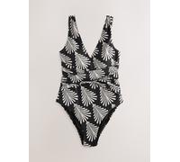 Next Black/Cream Fan Print Plunge Tummy Control Swimsuit