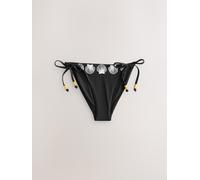 Next Black/Cream Palm Embroidered Tie Side Bikini Bottoms