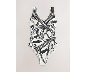 Next Black/Cream Palm Ruched Side Tummy Shaping Control Swimsuit