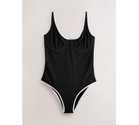 Next Black Crinkle White Tipped Tummy Control DD+ Wired Swimsuit