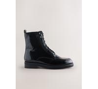 Next Black Crinkled Patent Leather Forever Comfort Lace-Up Ankle Boots
