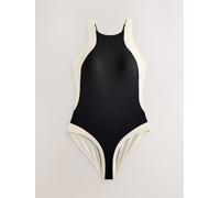 Next Black/Ecru High Neck Halterneck Tummy Control Swimsuit