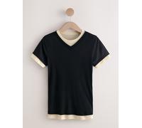 Next Black/Ecru Short Sleeve Ribbed V-Neck Layered T-Shirt