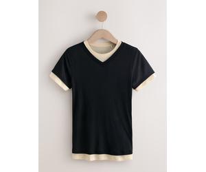 Next Black/Ecru Short Sleeve Ribbed V-Neck Layered T-Shirt