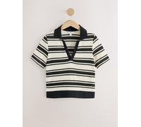 Next Black/Ecru Stripe Knitlook Short Sleeve Polo Shirt Black/Ecru Stripe EU 38 (UK 10)